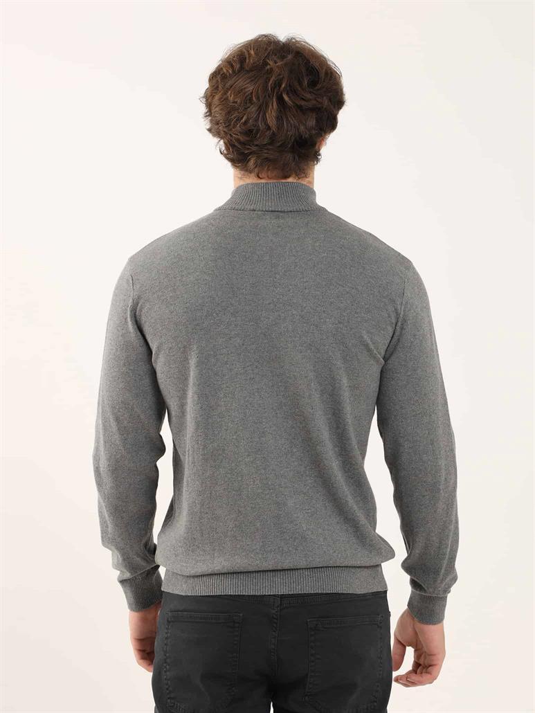 Gri Melanj Erkek Regular Fit Desenli Dik Yaka Triko 