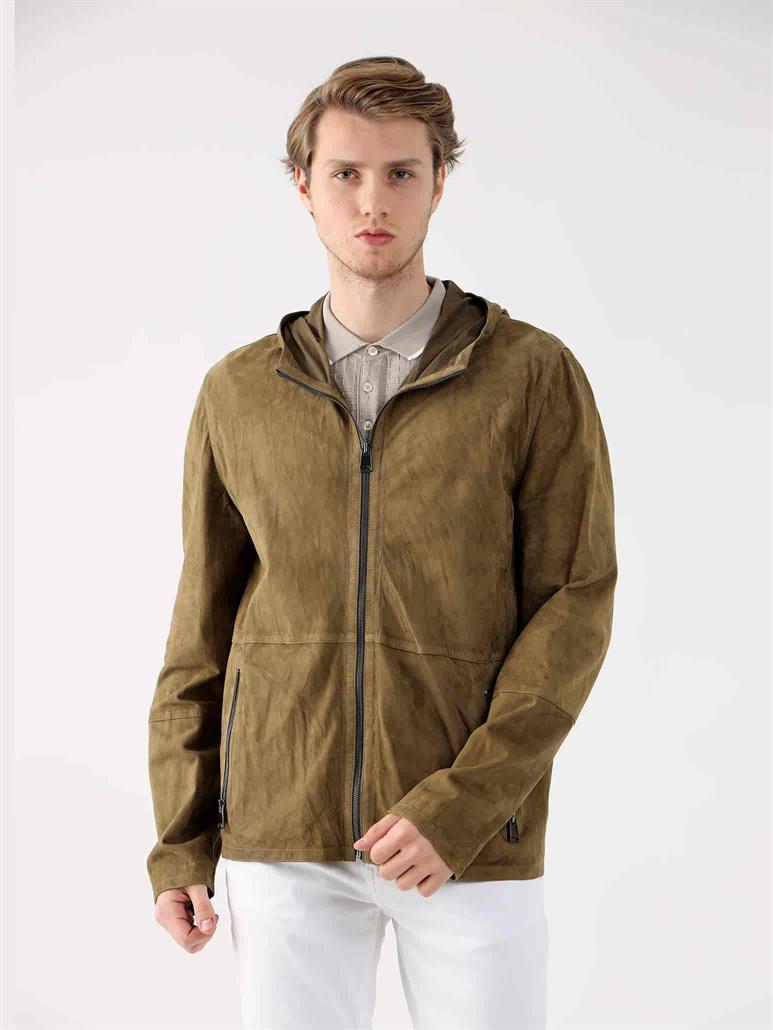 Haki Erkek Regular Fit Düz Kapüşonlu Mont 