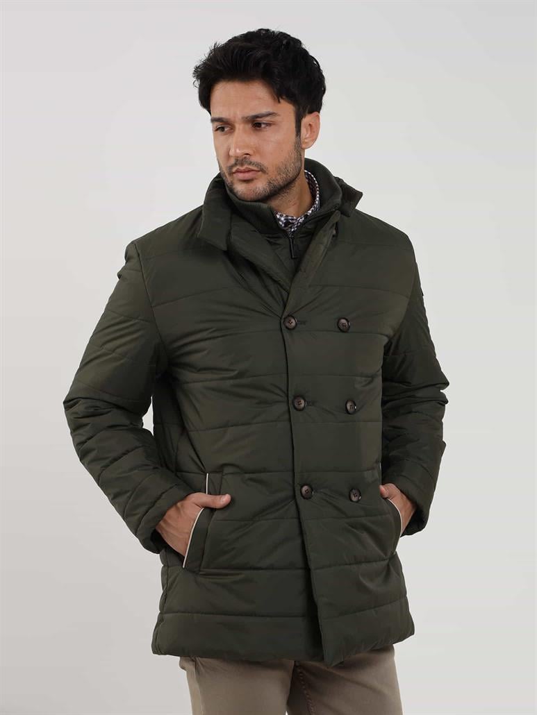 Haki Erkek Regular Fit Düz Kapüşonlu Şişme Mont 