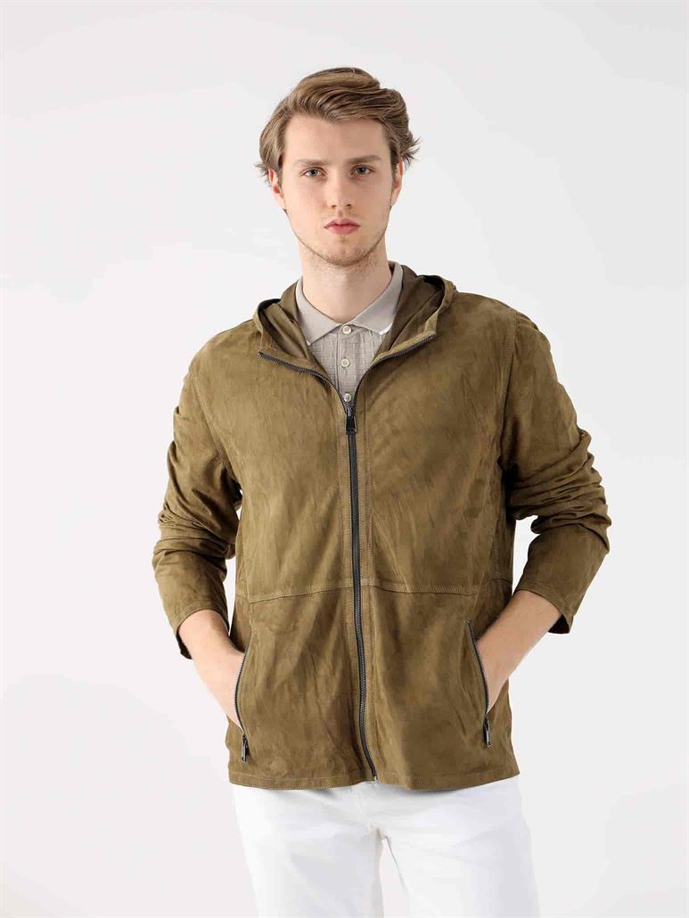 Haki Erkek Regular Fit Düz Kapüşonlu Mont 