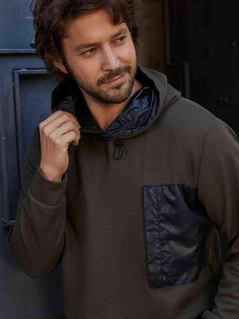 Haki Erkek Regular Fit Düz Kapüşonlu   Sweatshirt 