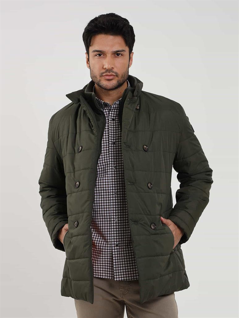 Haki Erkek Regular Fit Düz Kapüşonlu Şişme Mont 