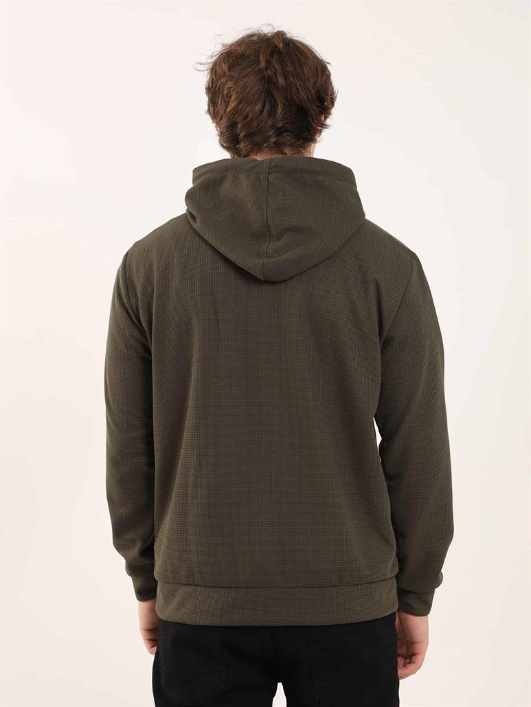 Haki Erkek Regular Fit Düz Kapüşonlu   Sweatshirt 