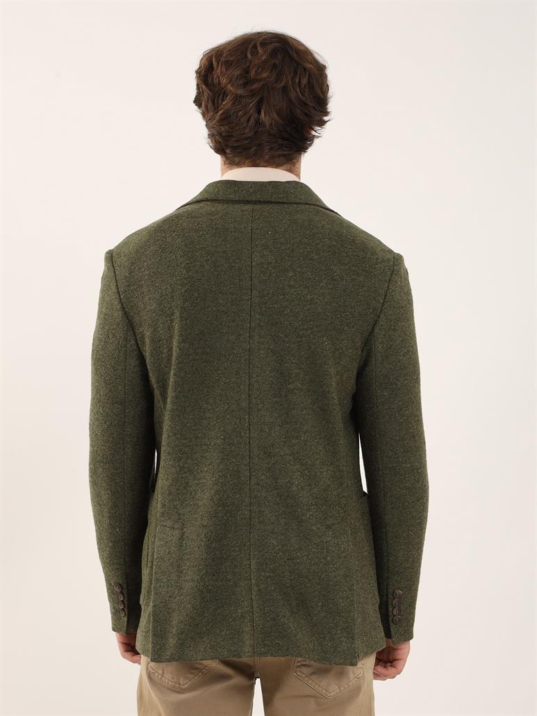 Haki Erkek Slim Fit Düz Kaşe Mono Yaka Ceket 