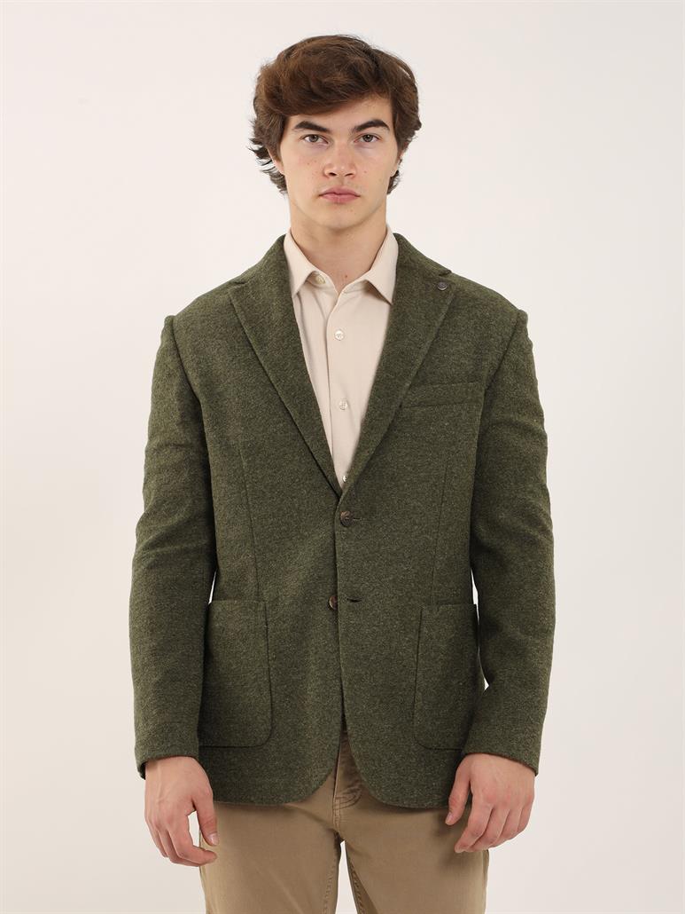 Haki Erkek Slim Fit Düz Kaşe Mono Yaka Ceket 