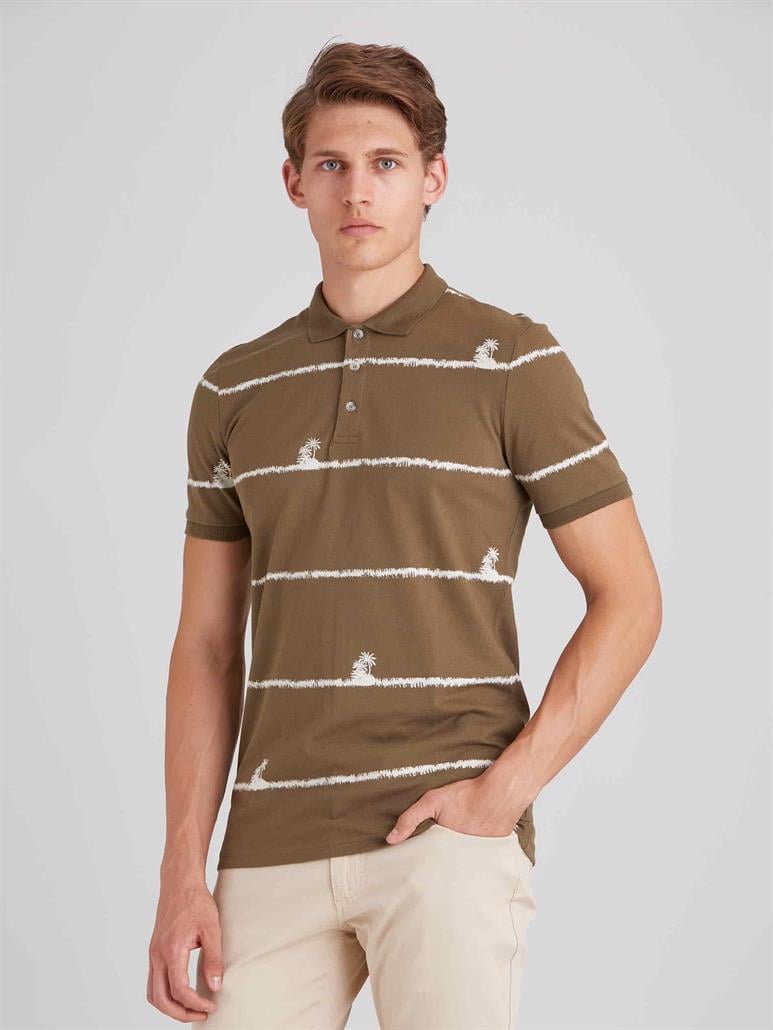 Haki Erkek Slim Fit Safari Desenli  Bisiklet Yaka T-Shirt - 57634