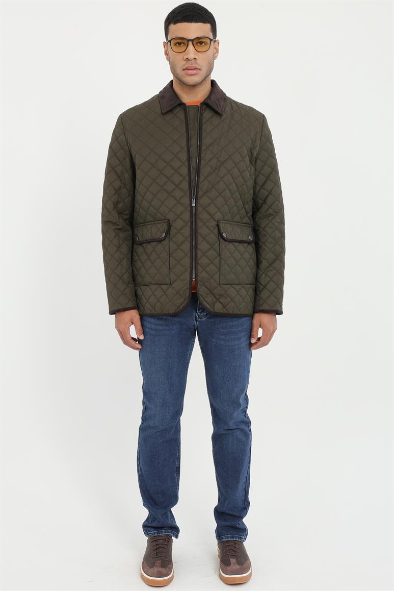 Haki Erkek Slim Fit Şişme Klasik Yaka Mont