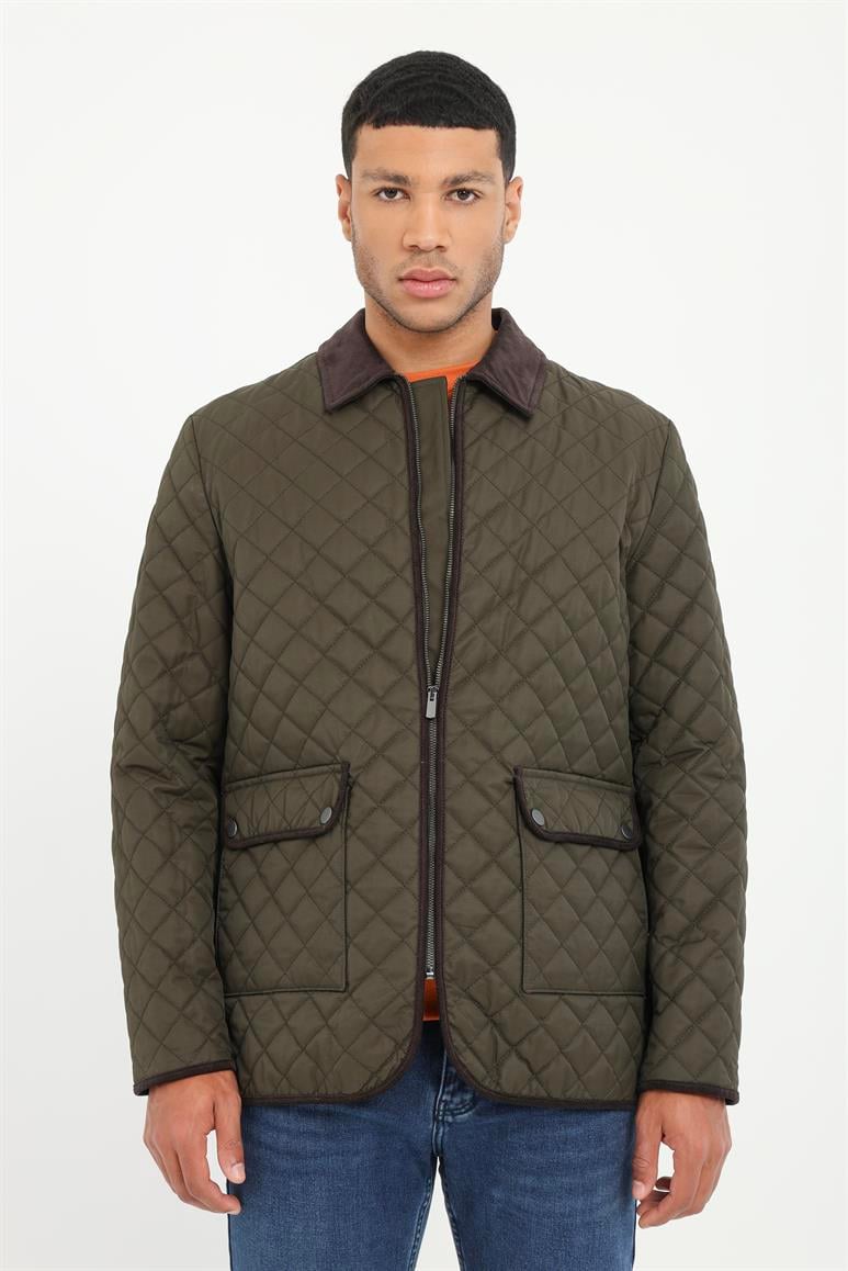 Haki Erkek Slim Fit Şişme Klasik Yaka Mont