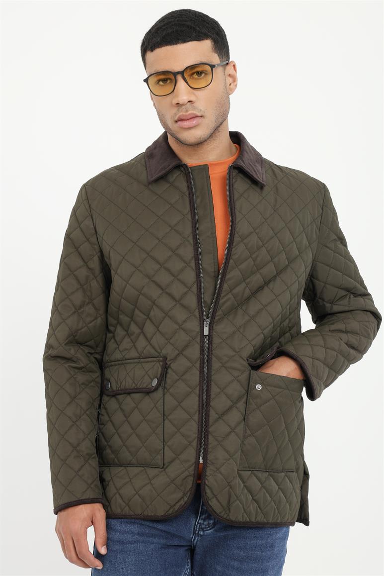 Haki Erkek Slim Fit Şişme Klasik Yaka Mont