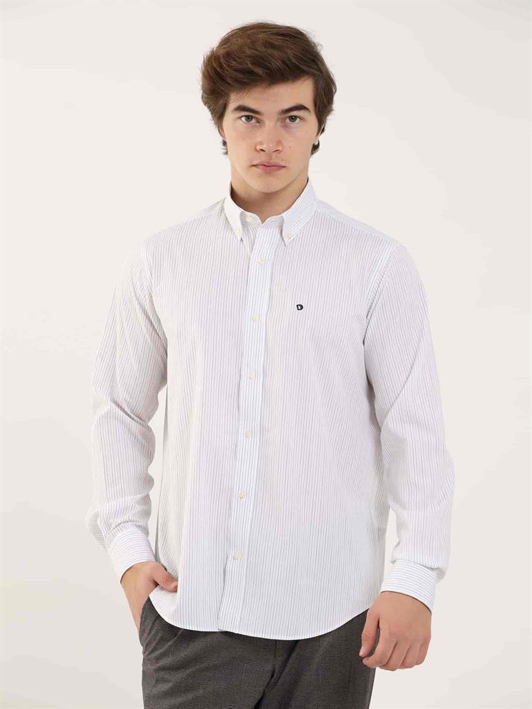 Hardal Erkek Regular Fit Çizgili Düğmeli Yaka Uzun Kol Gömlek 