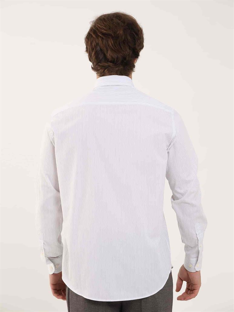Hardal Erkek Regular Fit Çizgili Düğmeli Yaka Uzun Kol Gömlek 