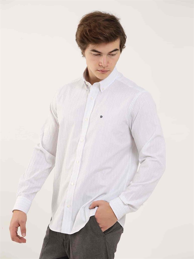 Hardal Erkek Regular Fit Çizgili Düğmeli Yaka Uzun Kol Gömlek 