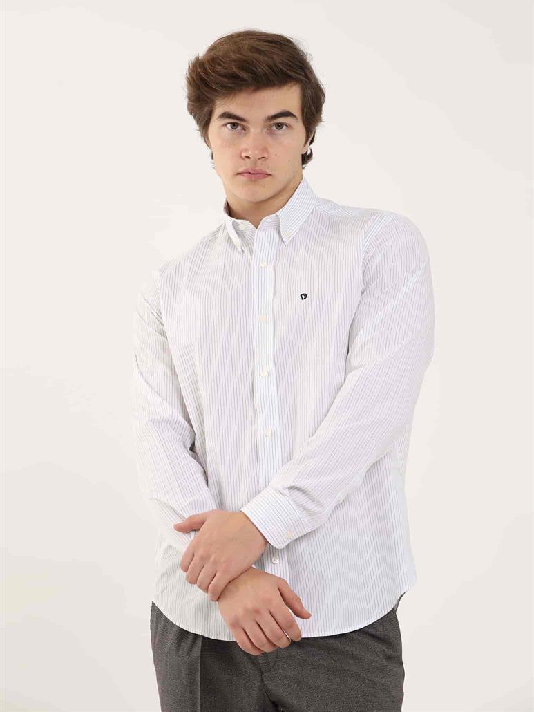 Hardal Erkek Regular Fit Çizgili Düğmeli Yaka Uzun Kol Gömlek 