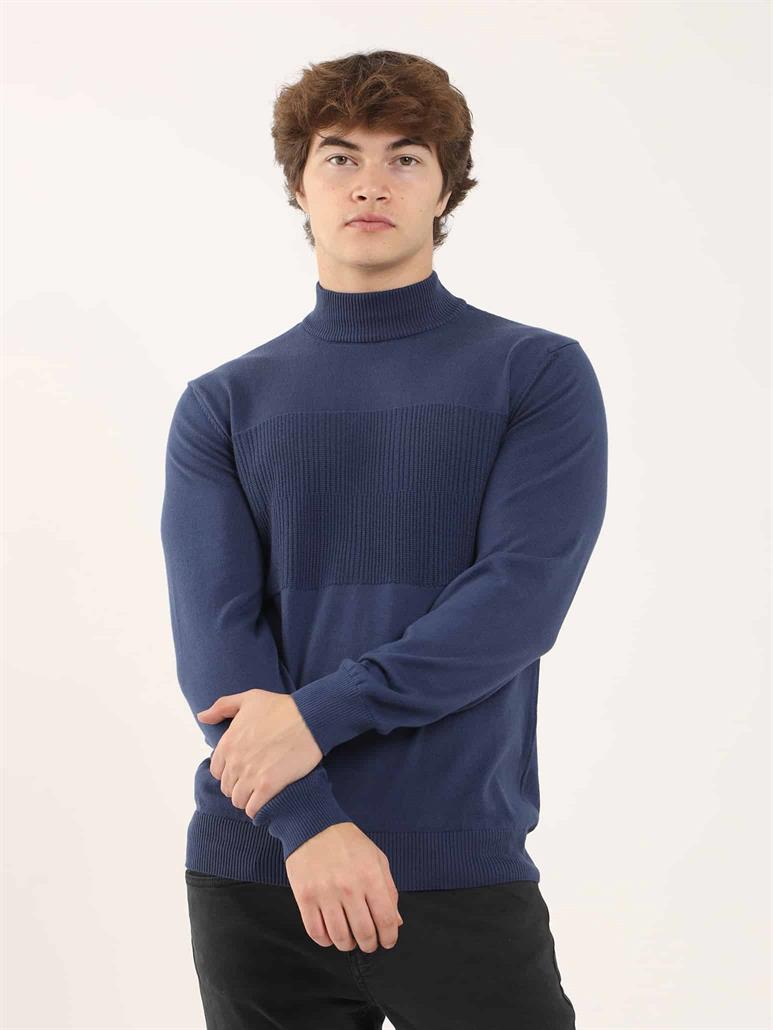 İndigo Erkek Regular Fit Desenli Dik Yaka Triko 