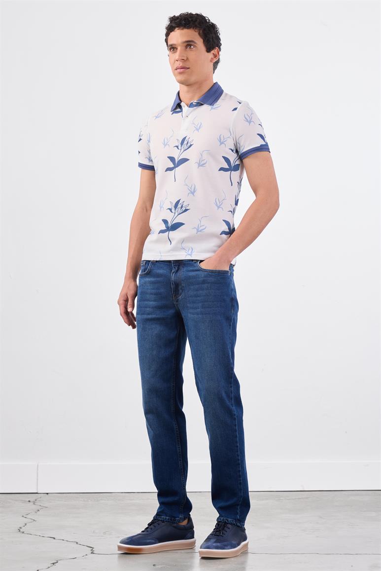 İndigo Erkek Slim Fit Çiçek Desenli Casual Polo Yaka T-shirt 
