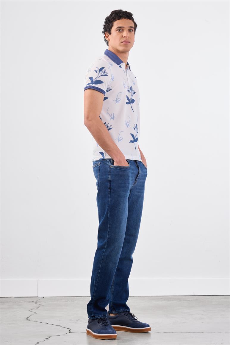 İndigo Erkek Slim Fit Çiçek Desenli Casual Polo Yaka T-shirt 