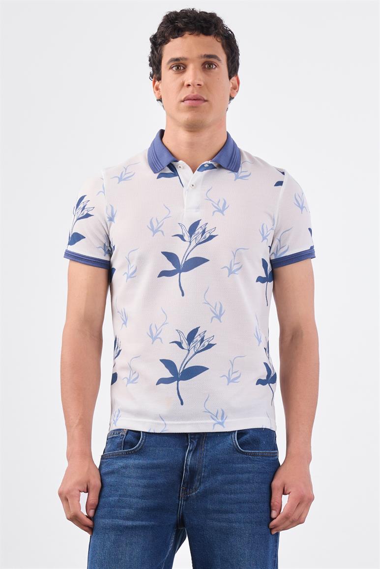 İndigo Erkek Slim Fit Çiçek Desenli Casual Polo Yaka T-shirt 