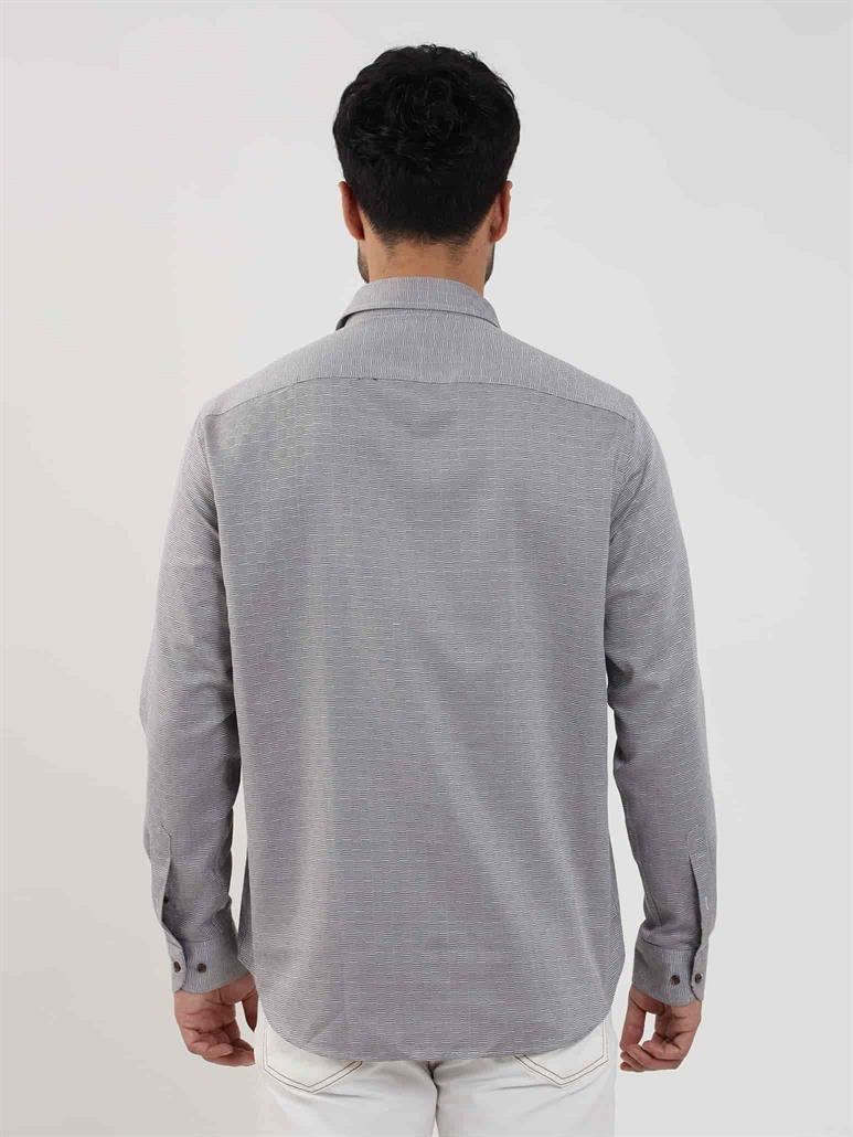 Kahverengi Erkek Regular Fit Armürlü Düğmeli Yaka Uzun Kol Gömlek 