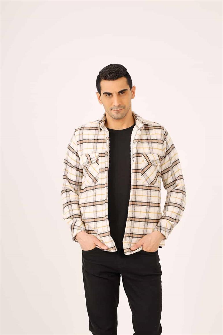 Kahverengi Erkek Regular Fit Ekose Desenli Brent Yaka Uzun Kol Oduncu Gömlek 