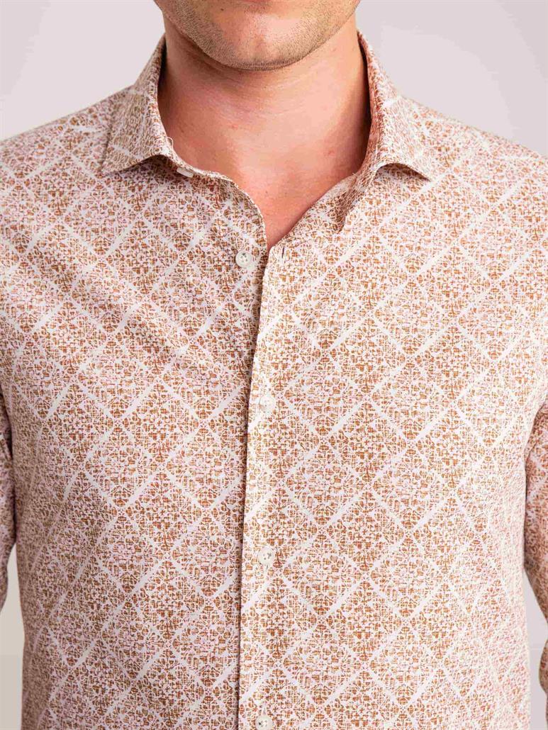 Kahverengi Erkek Slim Fit Baskılı Paul Yaka Uzun Kol Gömlek - 60643
