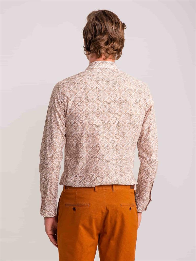 Kahverengi Erkek Slim Fit Baskılı Paul Yaka Uzun Kol Gömlek - 60643