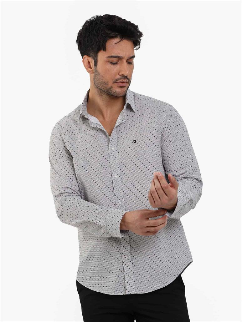 Kahverengi Erkek Slim Fit Pitikare Desenli Brent Yaka Uzun Kol Gömlek 