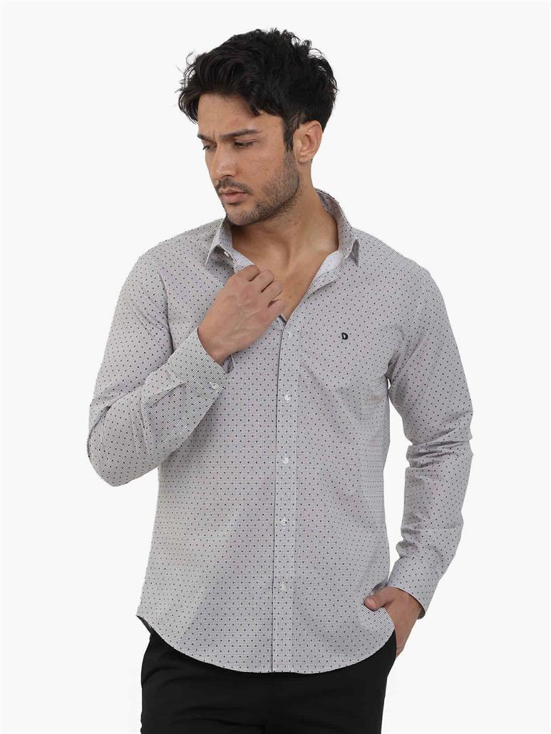 Kahverengi Erkek Slim Fit Pitikare Desenli Brent Yaka Uzun Kol Gömlek 