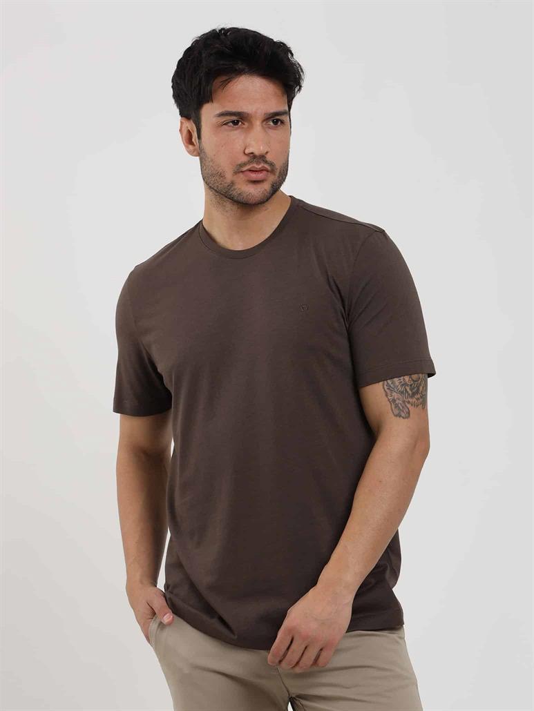 Kahverengi Erkek Slim Fit Düz O Yaka T-shirt - 105664