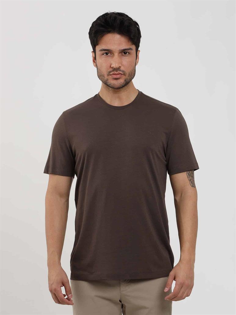Kahverengi Erkek Slim Fit Düz O Yaka T-shirt - 105664