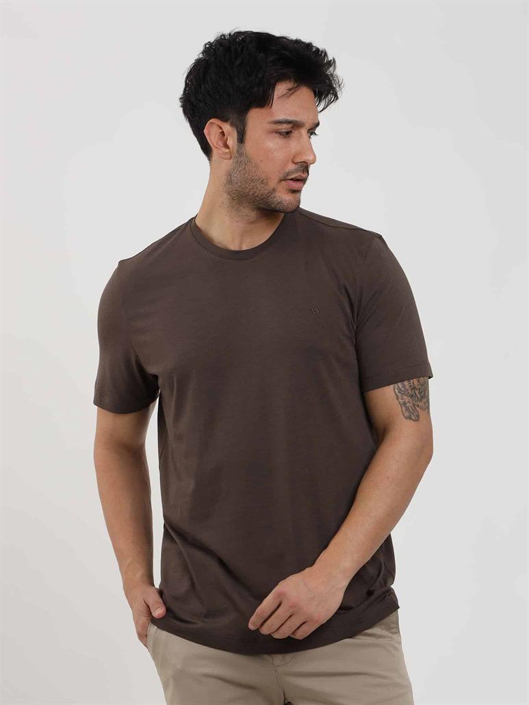 Kahverengi Erkek Slim Fit Düz O Yaka T-shirt - 105664