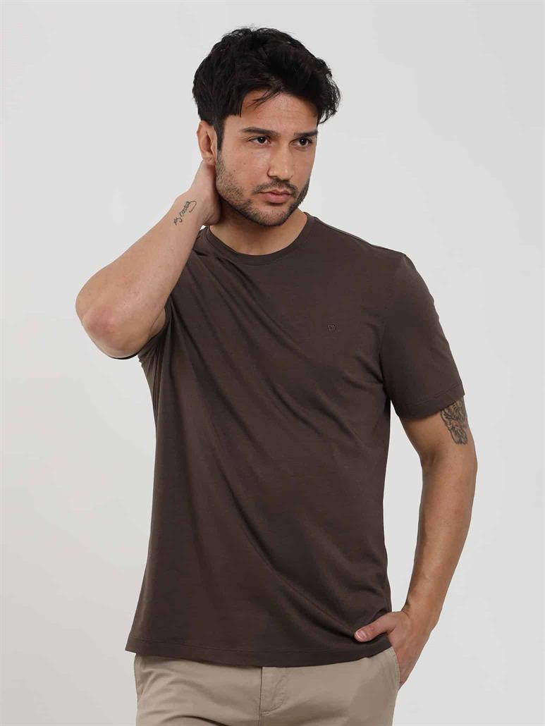 Kahverengi Erkek Slim Fit Düz O Yaka T-shirt - 105664