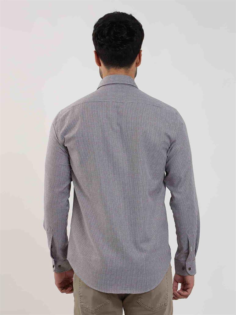 Kahverengi Erkek Slim Fit Kareli Brent Yaka Uzun Kol Gömlek 