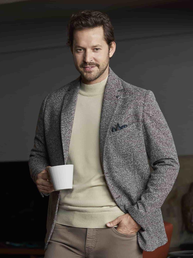 Kahverengi Erkek Slim Fit Melanj Desenli Casual Mono Yaka Ceket 