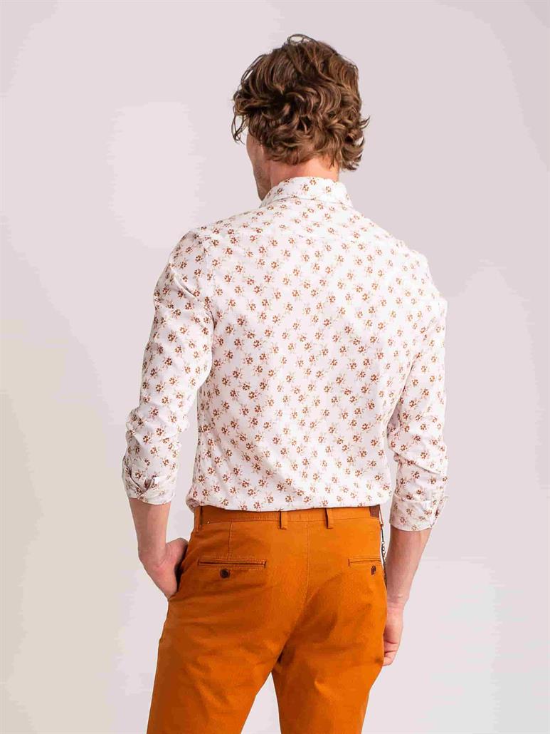 Kahverengi Erkek Slim Fit Yaprak Desenli Brent Düğmeli Yaka Uzun Kol Gömlek - 60707