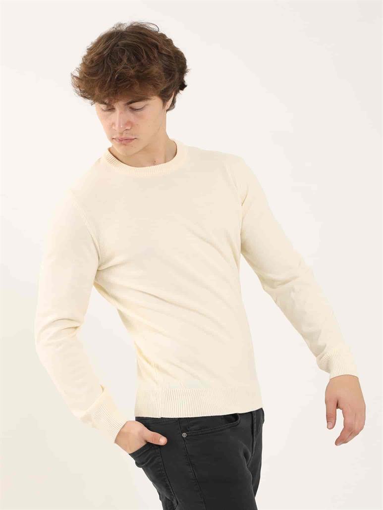 Kemik Erkek Slim Fit Düz Klasik O Yaka Triko 