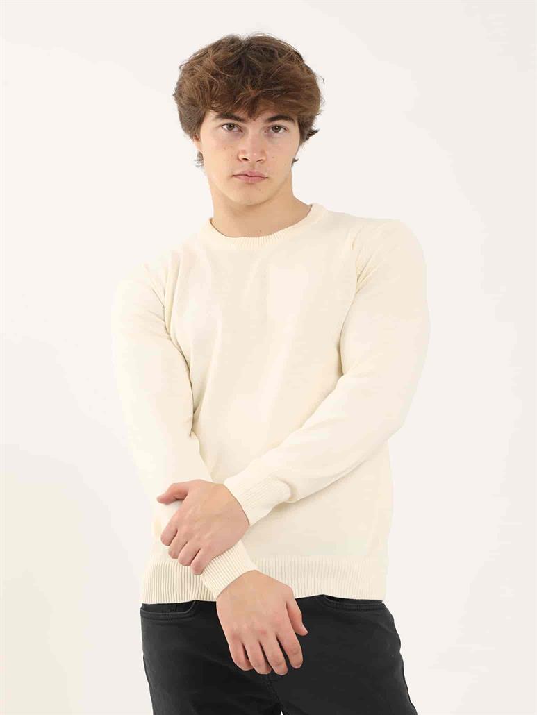 Kemik Erkek Slim Fit Düz Klasik O Yaka Triko 