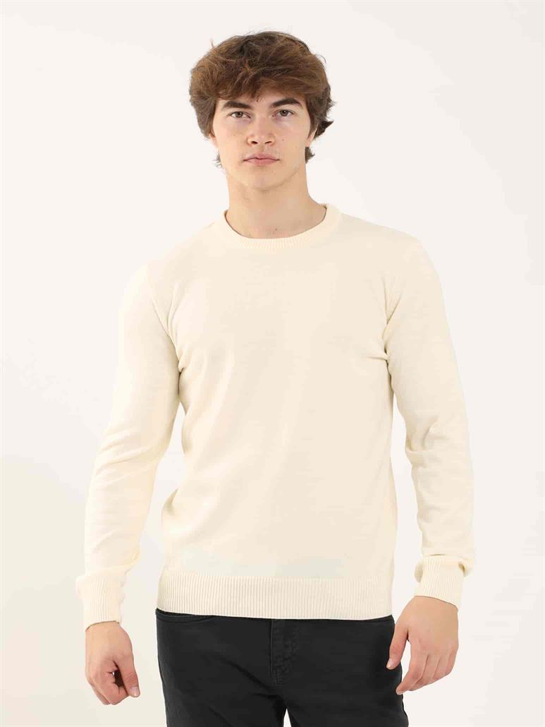 Kemik Erkek Slim Fit Düz Klasik O Yaka Triko 