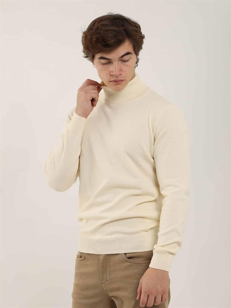 Kemik Erkek Slim Fit Düz Klasik Tam Balıkçı Yaka Triko 