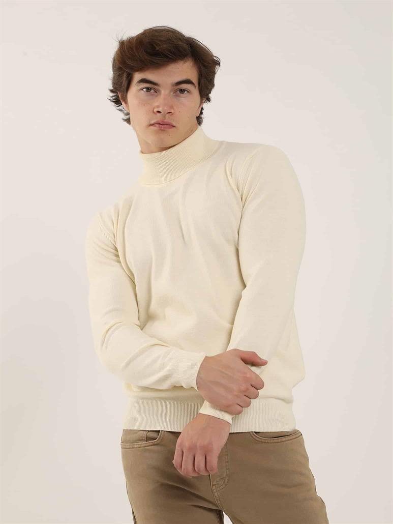 Kemik Erkek Slim Fit Düz Klasik Tam Balıkçı Yaka Triko 