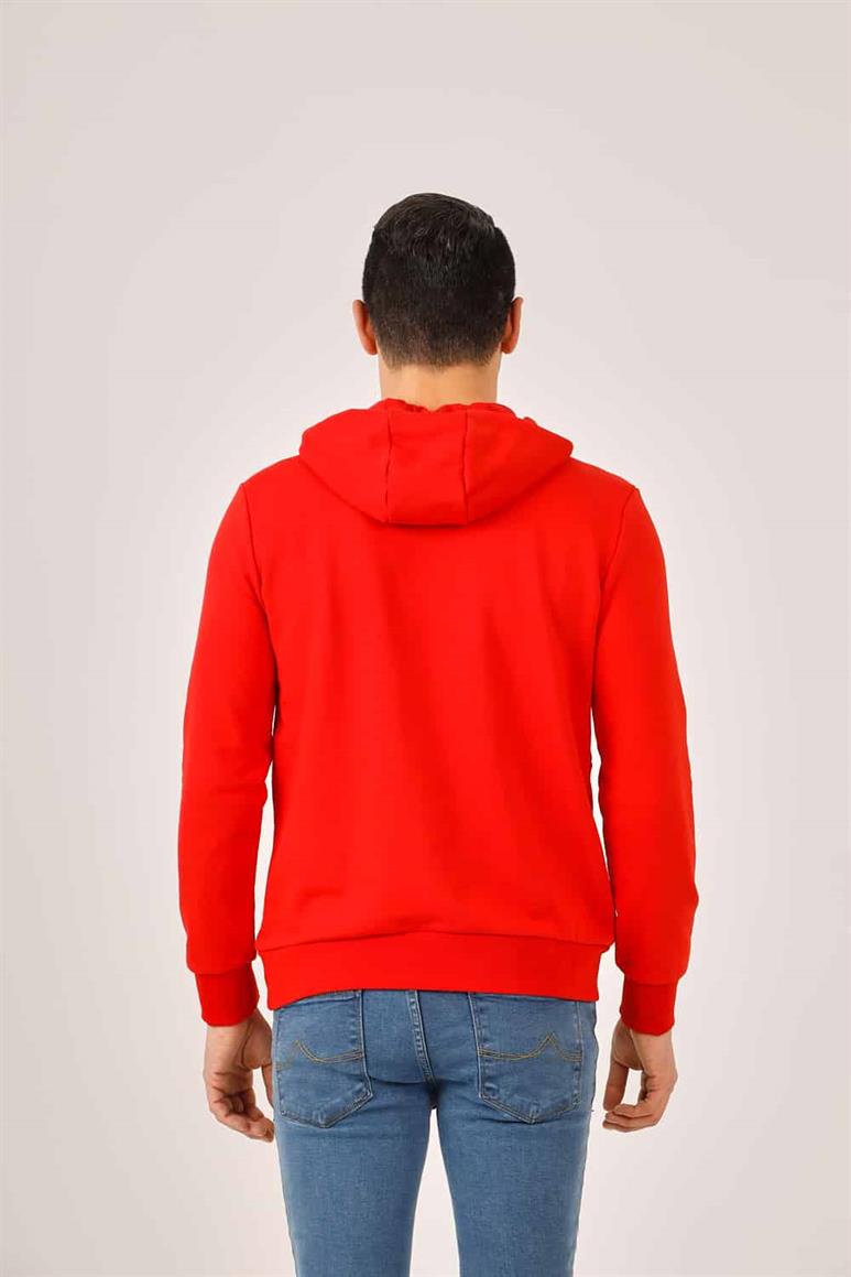 Kırmızı Erkek Regular Fit Baskılı Pamuklu Kapüşonlu Sweatshirt 