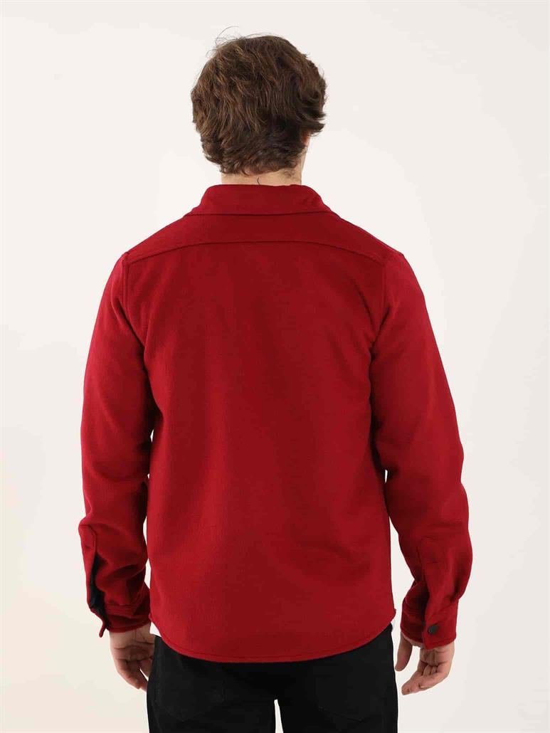 Kırmızı Erkek Regular Fit Düz Brent Yaka Uzun Kol Gömlek 