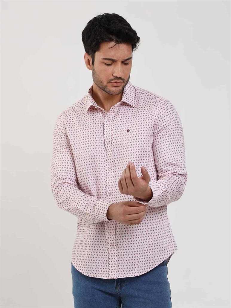 Kırmızı Erkek Slim Fit Kareli Brent Yaka Uzun Kol Gömlek 