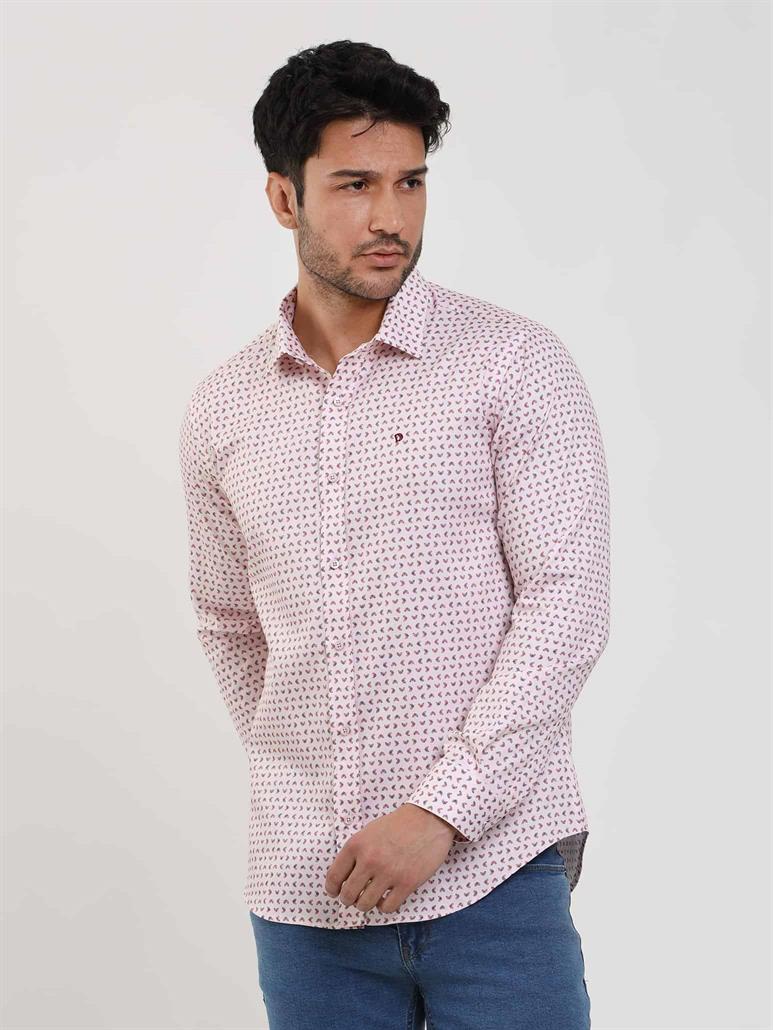 Kırmızı Erkek Slim Fit Kareli Brent Yaka Uzun Kol Gömlek 