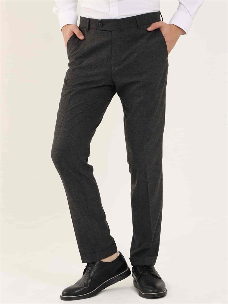Koyu Gri Erkek Regular Fit Düz Klasik Pantolon 