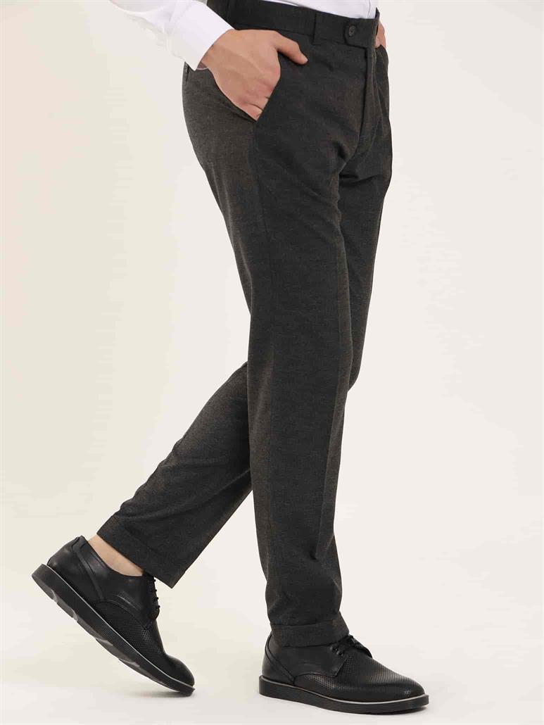 Koyu Gri Erkek Regular Fit Düz Klasik Pantolon 