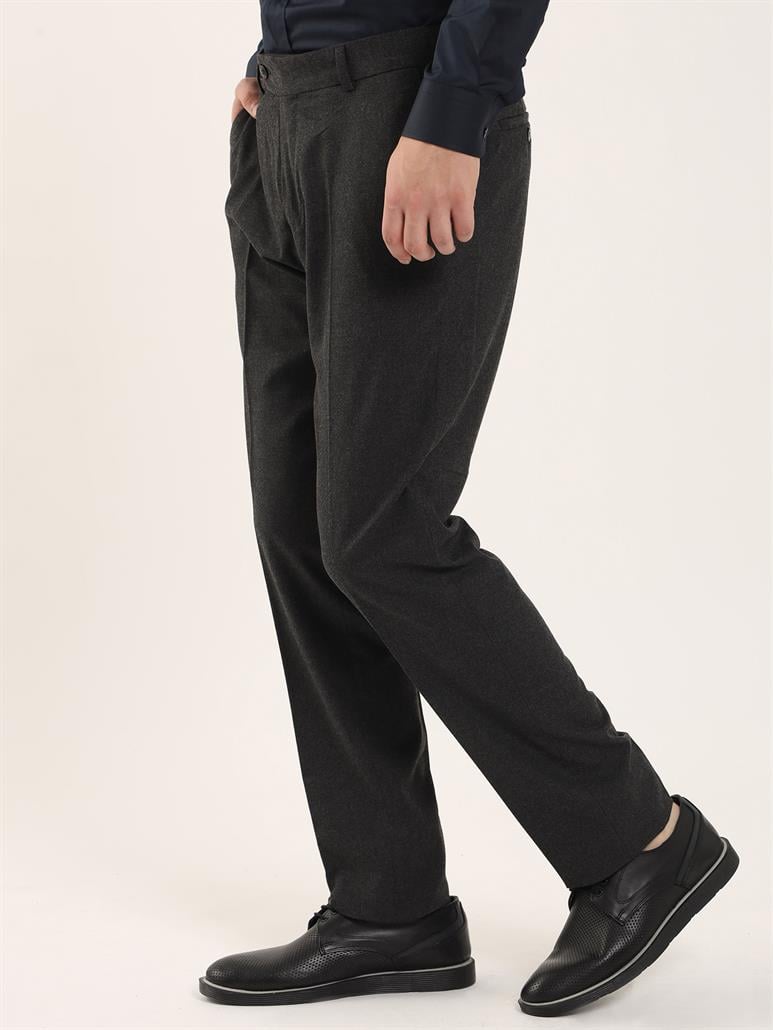 Koyu Gri Erkek Slim Fit Düz Klasik Pantolon 