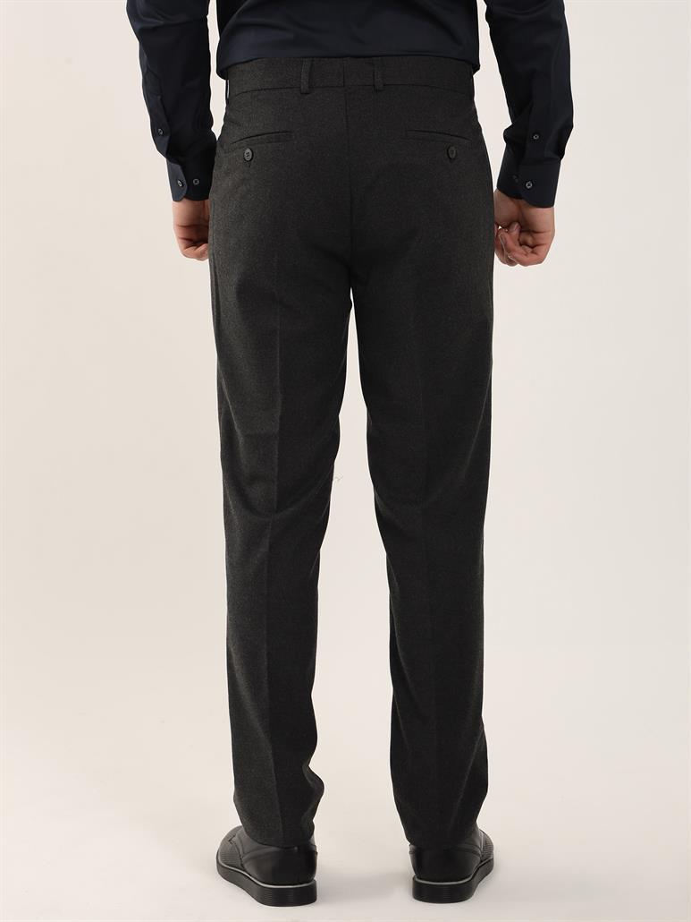 Koyu Gri Erkek Slim Fit Düz Klasik Pantolon 