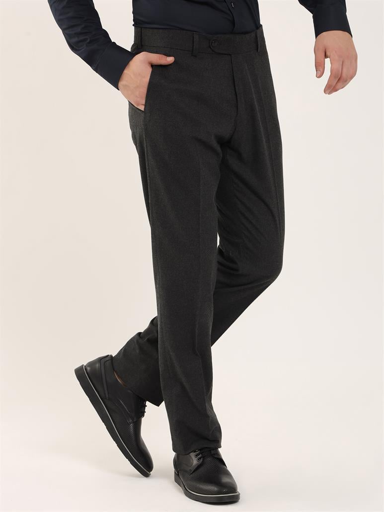 Koyu Gri Erkek Slim Fit Düz Klasik Pantolon 