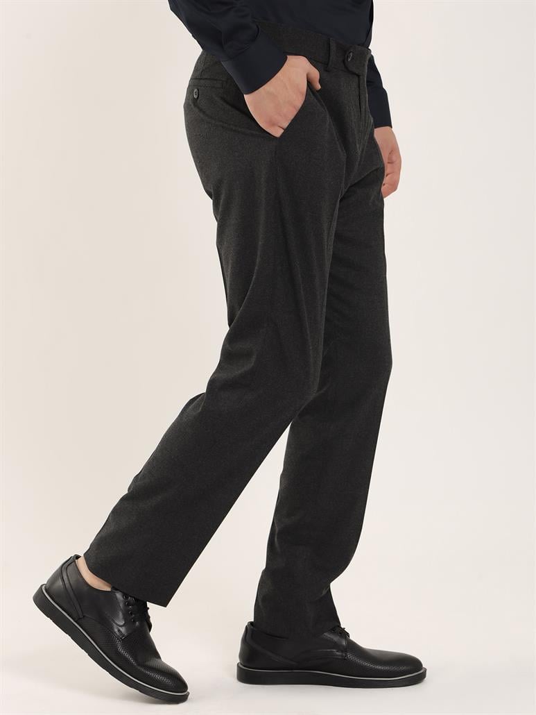 Koyu Gri Erkek Slim Fit Düz Klasik Pantolon 