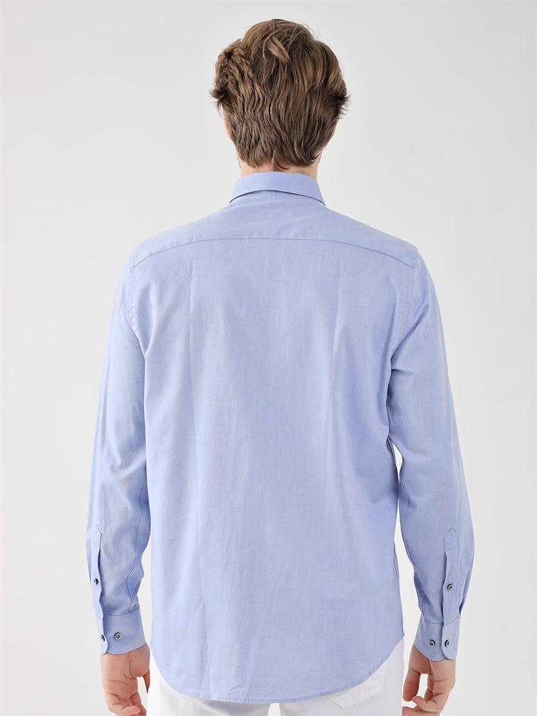 Koyu Mavi Erkek Regular Fit Oxford Brent Düğmeli Yaka Uzun Kol Gömlek 